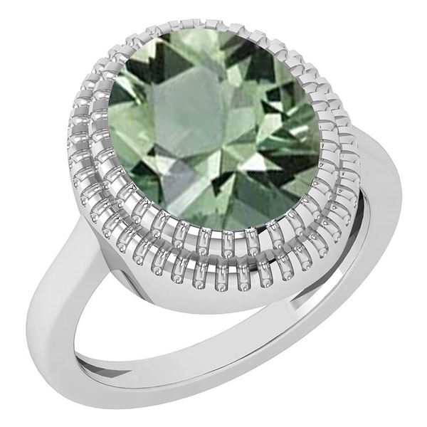 Certified 5.05 Ctw Green Amethyst 14K White Gold Solita