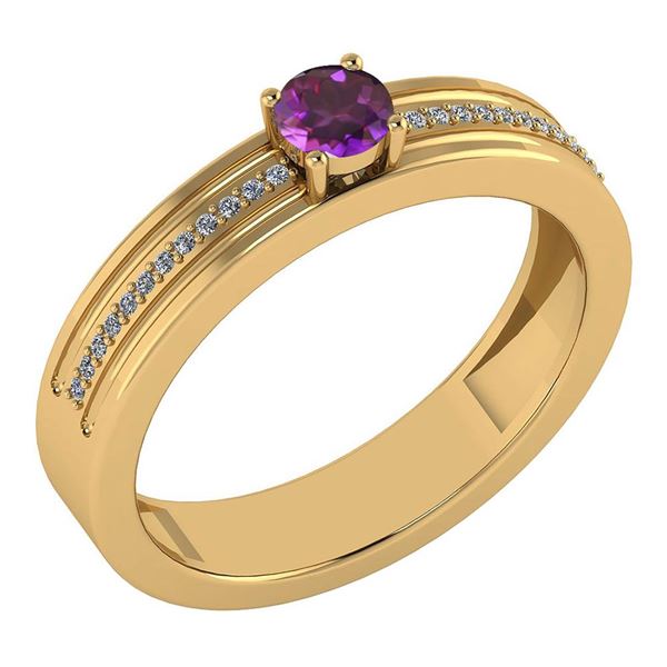Certified 0.29 Ctw Amethyst And Diamond 18k Yellow Gold