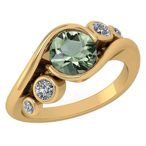 Certified 1.51 Ctw Green Amethyst And Diamond VS/SI1 Ri