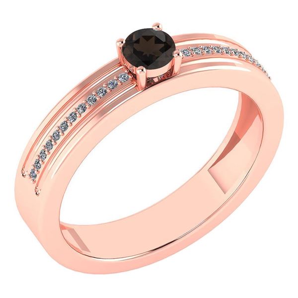 Certified 0.29 Ctw Smoky Quarzt And Diamond 18k Rose Go