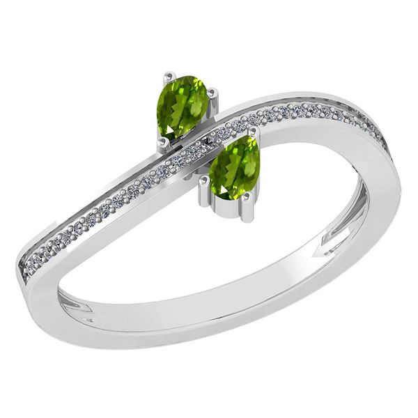 Certified 0.50 Ctw Peridot And Diamond 18K White Gold R