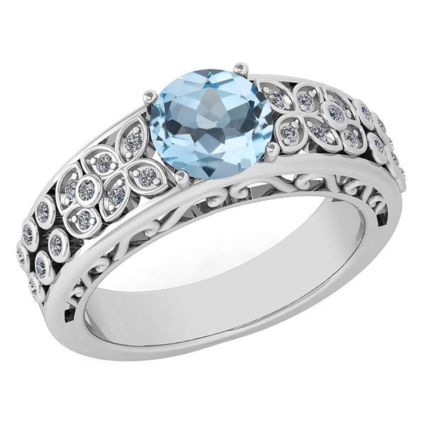 Certified 1.42 Ctw Aquamrine And Diamond Wedding/Engage