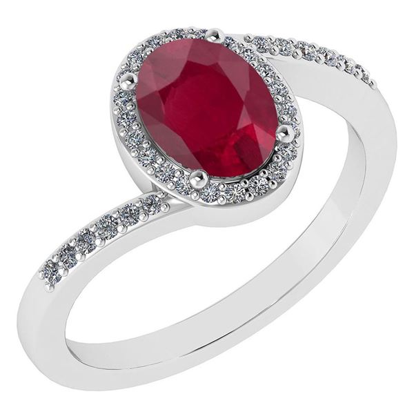 Certified 1.44 Ctw Ruby And Diamond 14k White Gold Halo