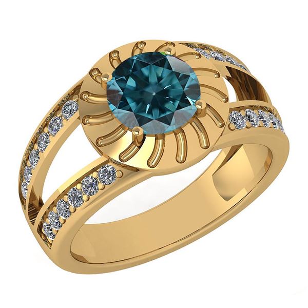 Certified 1.58 Ctw Treated Fancy Blue Diamond And White