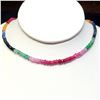 Image 1 : 10K FANCY COLOR SAPPHIRE,RUBY,EMERALD(6.35CT) NECKLACE 17"