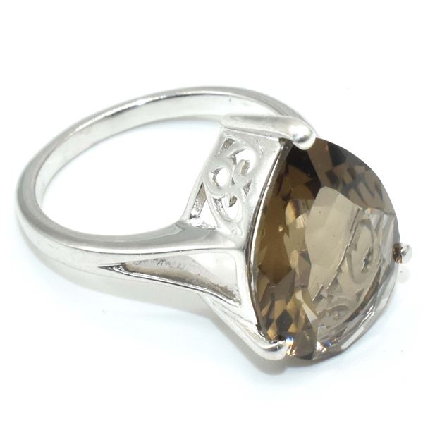 SILVER SMOKEY QUARTZ(4.45CT) RING SIZE 7