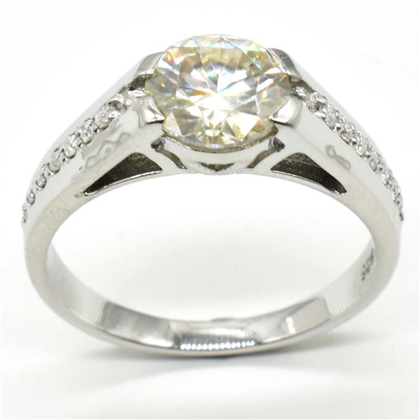 SILVER CERTIFIED MOISSANITE ( ROUND 8 & 1.5 MM)(5.05CT) RING SIZE 9.5