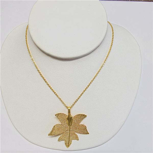 SILVER NATURAL LEAF NECKLACE 18"