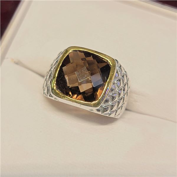 SILVER SMOKY TOPAZ(5.3CT) RING SIZE 9