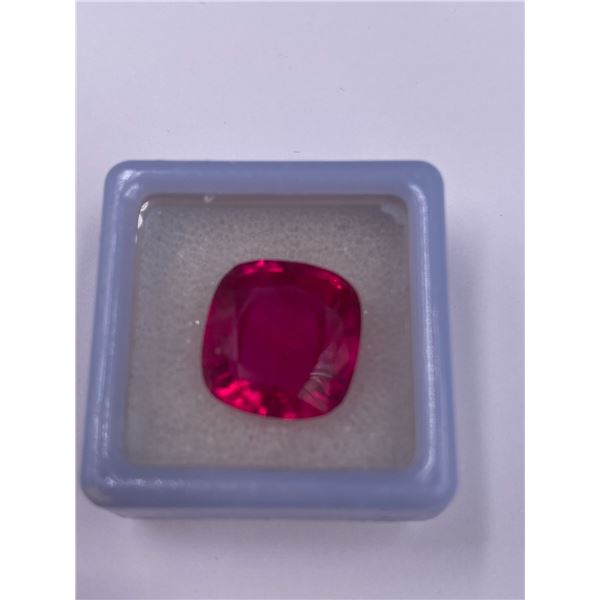 EXCEPTIONAL RED RUBY LAB CREATED 14.90CT, 13.60 X 12.80 X 7.50MM, CUSHION CUT, IF LOUPE CLEAN