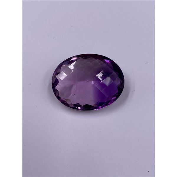 HUGE AMETHYST MASTER CUT RARE CHECKERED PATTERN 36.28CT, 26.63 X 20.83 X 10.63MM, OVAL CUT, LOUPE