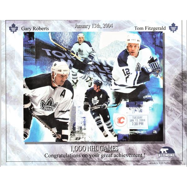 Mini Poster Celebrating Gary Roberts and Tom Fitzgerald's 1000th NHL Game