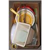 Image 1 : BOX OF KITCHEN BOWLS, WHISKER, AND MORE