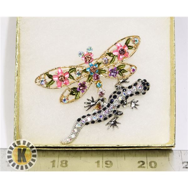 SMALL DRAGONFLY + LIZARD BROOCH