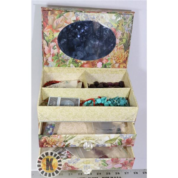 LARGE FLORAL BIRD BOX W/ CRYSTALS & STONES & MORE