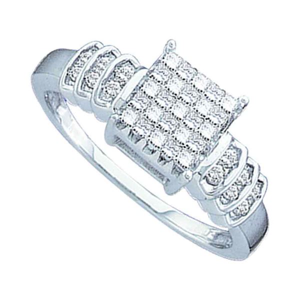 Princess Diamond Square Cluster Ring 1/3 Cttw 14kt White Gold