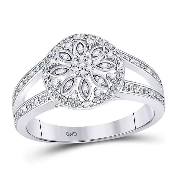 Diamond Flower Cluster Ring 1/10 Cttw Sterling Silver