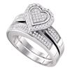 Image 1 : Sterling Silver Diamond Heart Bridal Wedding Ring Band Set 3/8 Cttw Sterling Silver
