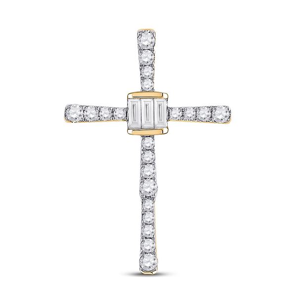 Baguette Diamond Cross Pendant 5/8 Cttw 14kt Yellow Gold