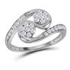 Image 1 : Diamond Cluster 2-stone Ring 1/2 Cttw 14kt White Gold