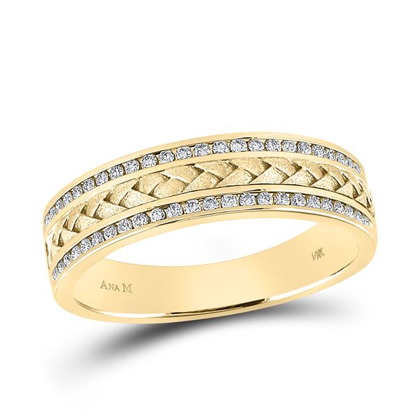 Mens Diamond Wedding Braided Inlay Band Ring 1/3 Cttw 14kt Yellow Gold