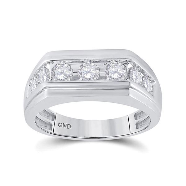 Mens Diamond Flat Top Band Ring 1 Cttw 10kt White Gold