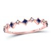 Image 1 : Blue Sapphire Diamond Square Stackable Band Ring 1/5 Cttw 10kt Rose Gold