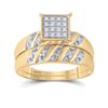 Image 2 : His Hers Diamond Cluster Matching Wedding Set 1/12 Cttw 10kt Yellow Gold