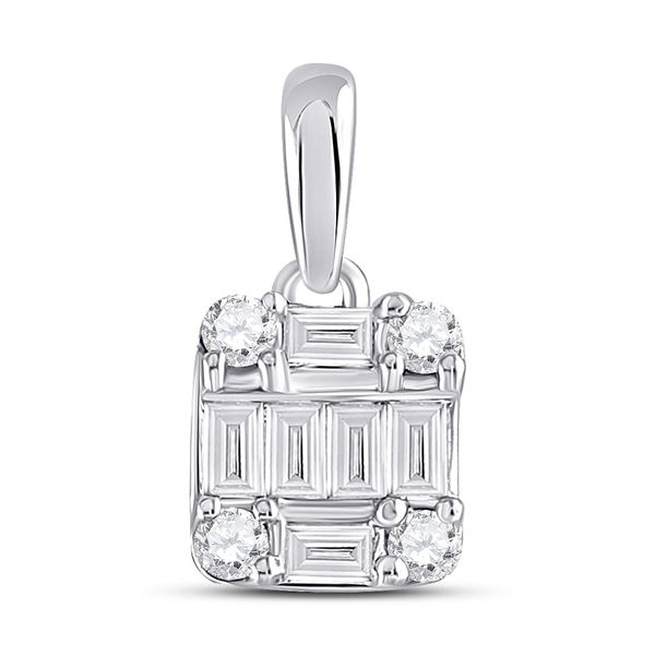 Baguette Diamond Fashion Cluster Pendant 1/3 Cttw 14kt White Gold