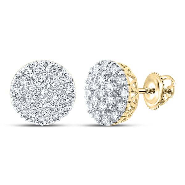 Mens Diamond Cluster Earrings 1-5/8 Cttw 10kt Yellow Gold