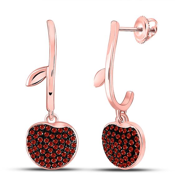Red Color Enhanced Diamond Dangle Cluster Earrings 1/4 Cttw 10kt Rose Gold