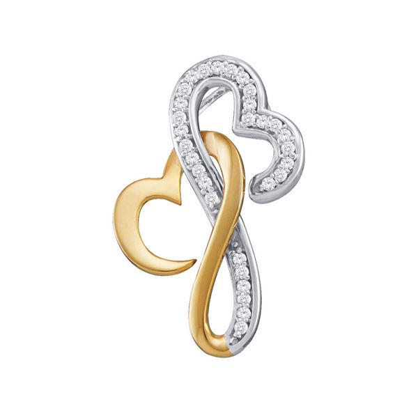 Diamond Double Locked Heart Pendant 1/10 Cttw 10kt Two-tone Gold
