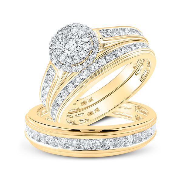 His Hers Diamond Halo Matching Wedding Set 1-5/8 Cttw 14kt Yellow Gold