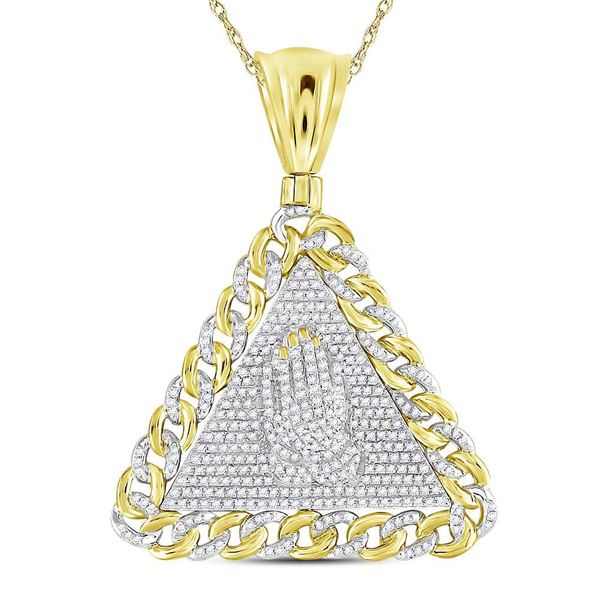 Mens Diamond Praying Hands Triangle Charm Pendant 1 Cttw 10kt Yellow Gold