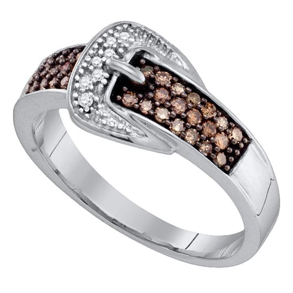 Brown Belt Buckle Diamond Band Ring 1/4 Cttw 10kt White Gold