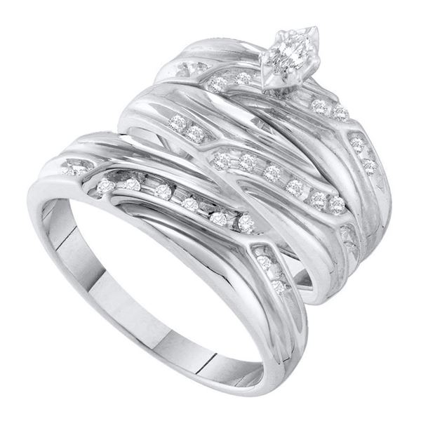 His Hers Marquise Diamond Solitaire Matching Wedding Set 1/3 Cttw 10kt White Gold