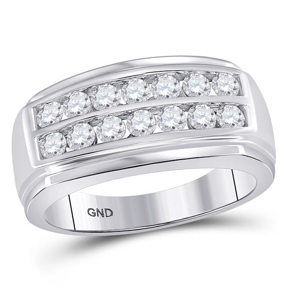 Mens Diamond Double Row Band Ring 1 Cttw 14kt White Gold