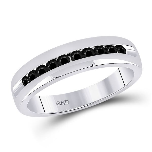 Mens Black Color Enhanced Diamond Wedding Band Ring 1/2 Cttw 10kt White Gold