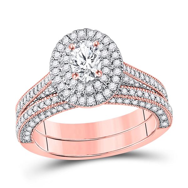 Oval Diamond Bridal Wedding Ring Band Set 1-5/8 Cttw 14kt Rose Gold