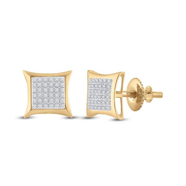 Mens Diamond Kite Square Earrings 1/5 Cttw 10kt Yellow Gold