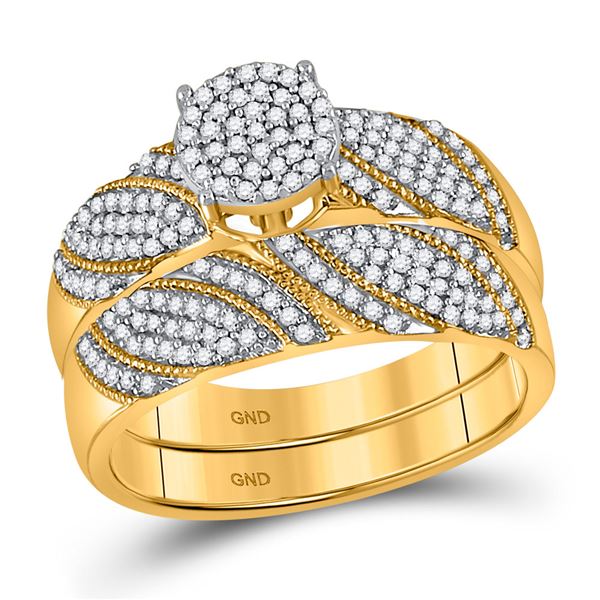 Diamond Cluster Bridal Wedding Ring Band Set 3/8 Cttw 10kt Yellow Gold