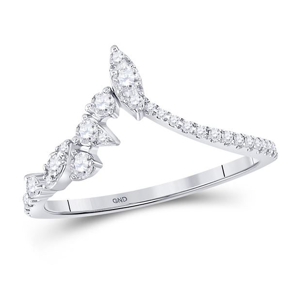 Diamond Marquise Dot Chevron Band Ring 1/3 Cttw 14kt White Gold