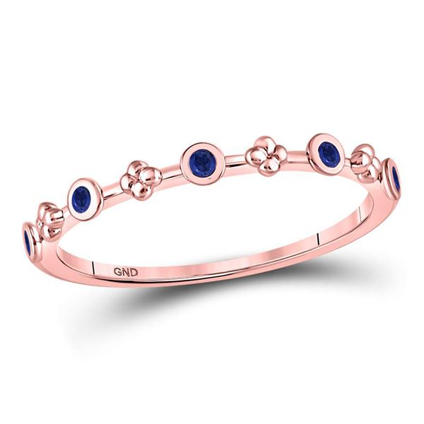 Blue Sapphire Dot Flower Stackable Band Ring 1/12 Cttw 10kt Rose Gold
