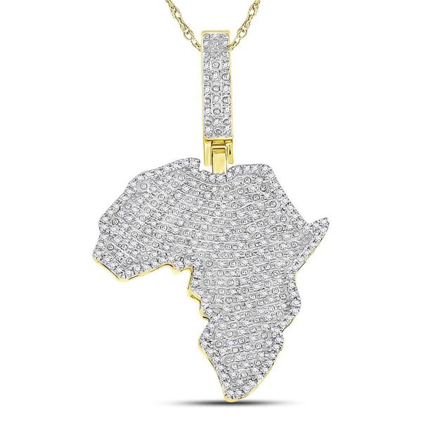 Mens Diamond Africa Continent Charm Pendant 5/8 Cttw 10kt Yellow Gold