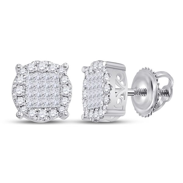 Princess Diamond Fashion Cluster Earrings 1/2 Cttw 14kt White Gold