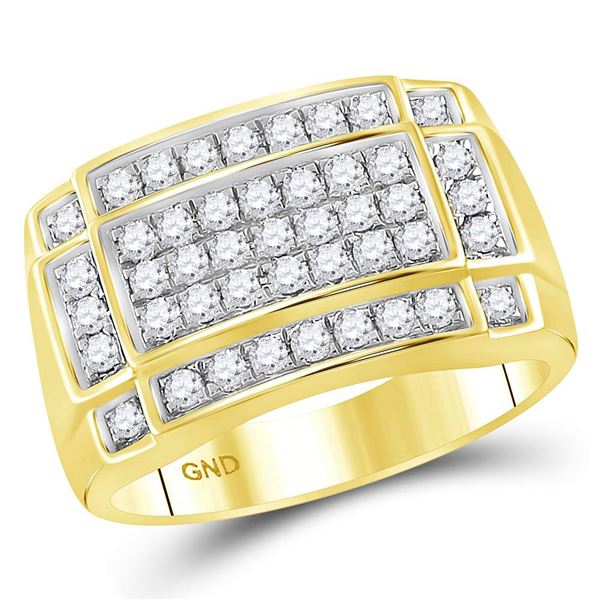 Mens Diamond Rectangle Cluster Ring 1 Cttw 10kt Yellow Gold