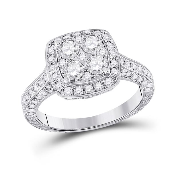 Diamond Cluster Bridal Wedding Engagement Ring 1-1/4 Cttw 14kt White Gold