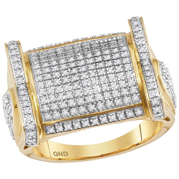 Mens Diamond Rectangle Cluster Ring 3/4 Cttw 10kt Yellow Gold