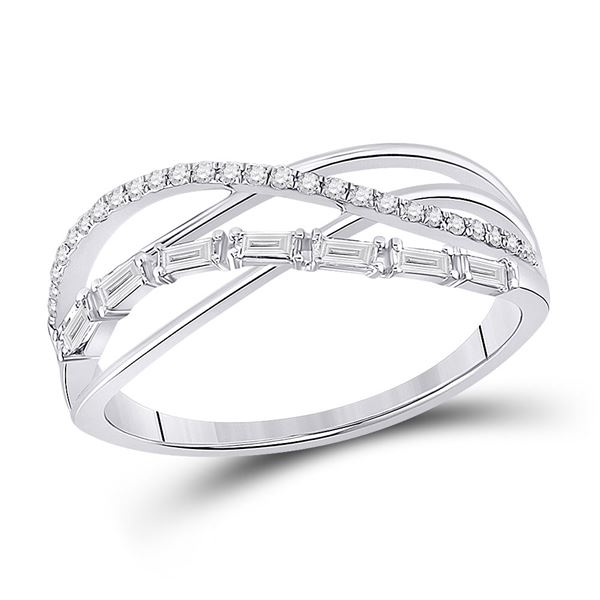 Baguette Diamond Crossover Band Ring 1/4 Cttw 14kt White Gold