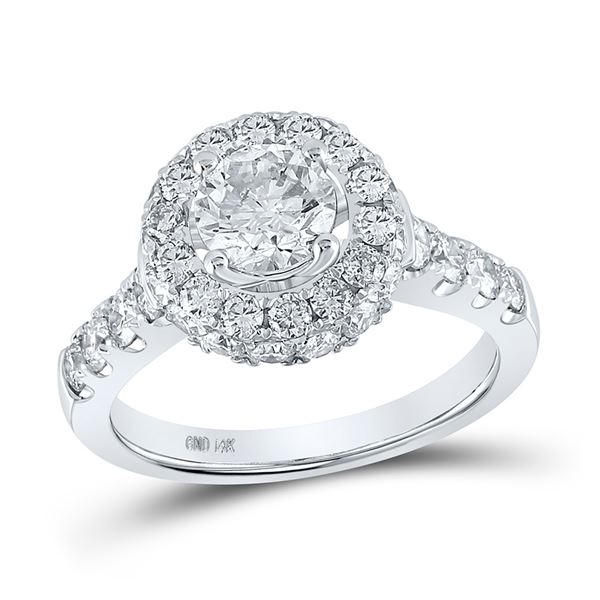 Diamond Halo Bridal Wedding Engagement Ring 1-5/8 Cttw 14kt White Gold